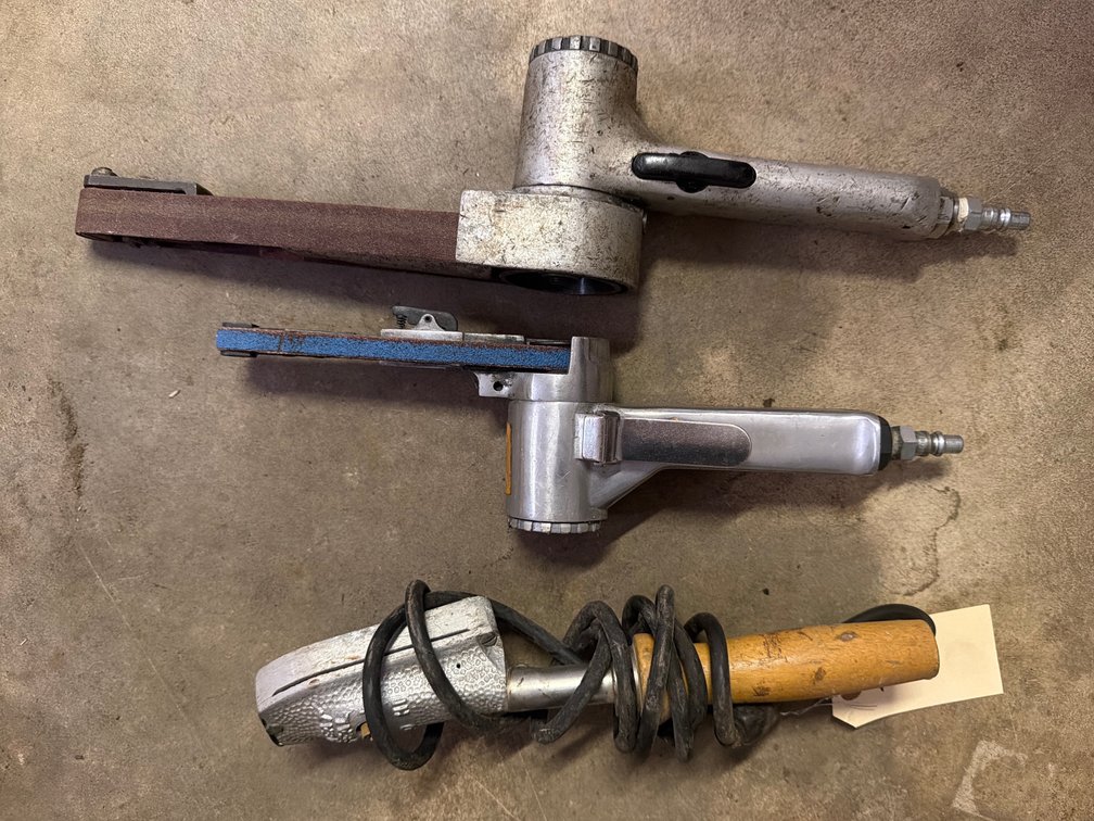 (2) Pneumatic Belt Sanders & Electric Hand Iron