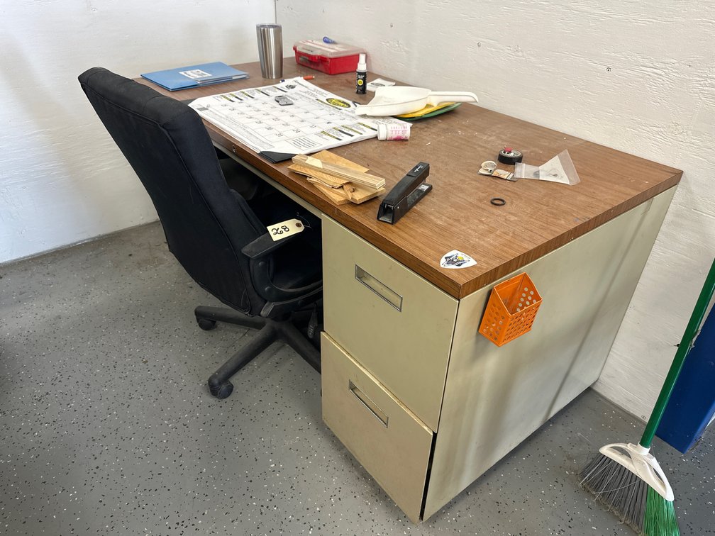 Double-Pedestal Metal Frame Desk & Office Chair