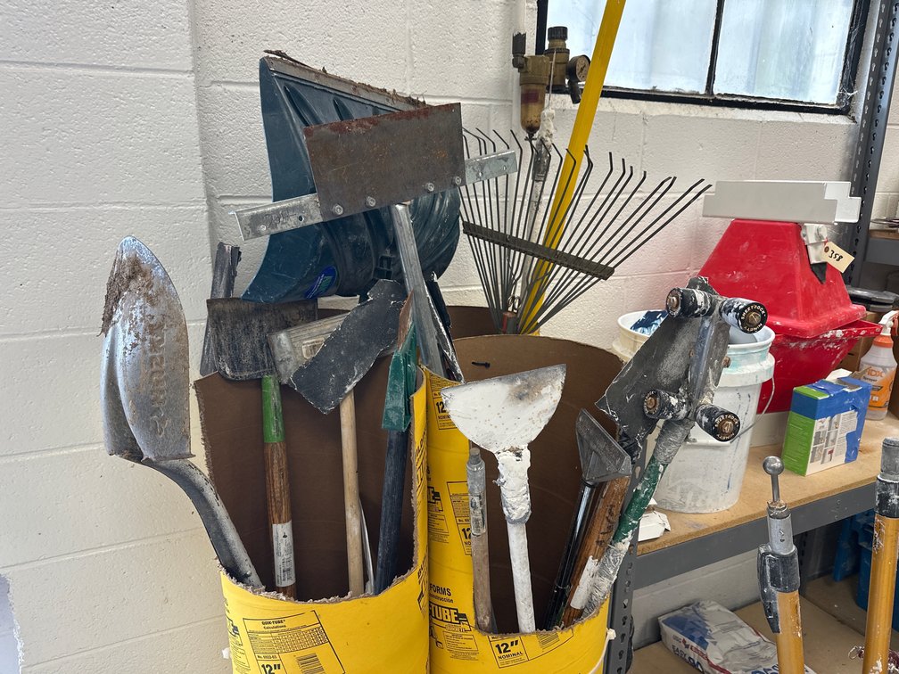 Assorted Scrapers, Sanding Poles, Shovels & Rakes