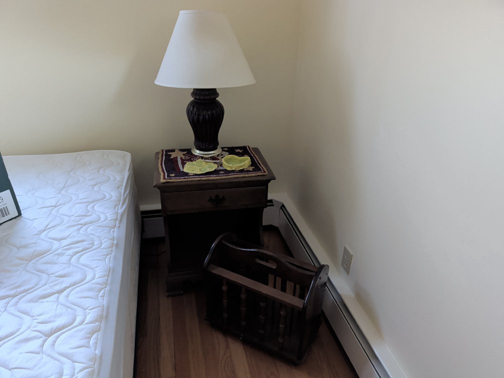 Side Table, Magazine Rack & Lamp
