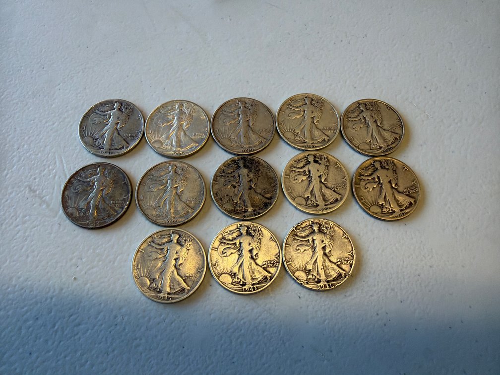 (13) Walking Liberty Half Dollars
