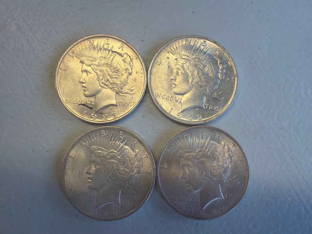 (4) 1922 Liberty Dollar Coins