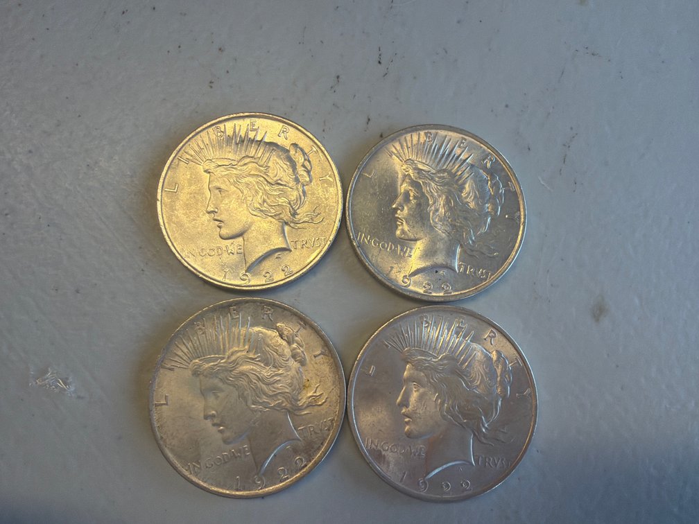 (4) 1922 Liberty Dollar Coins