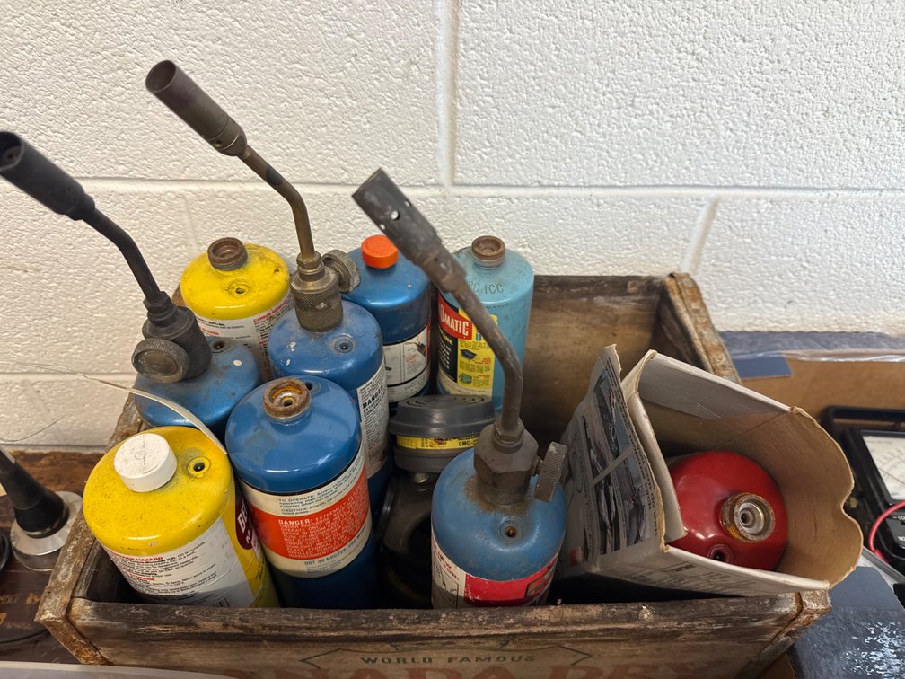 Box Of Vintage Propane Cans