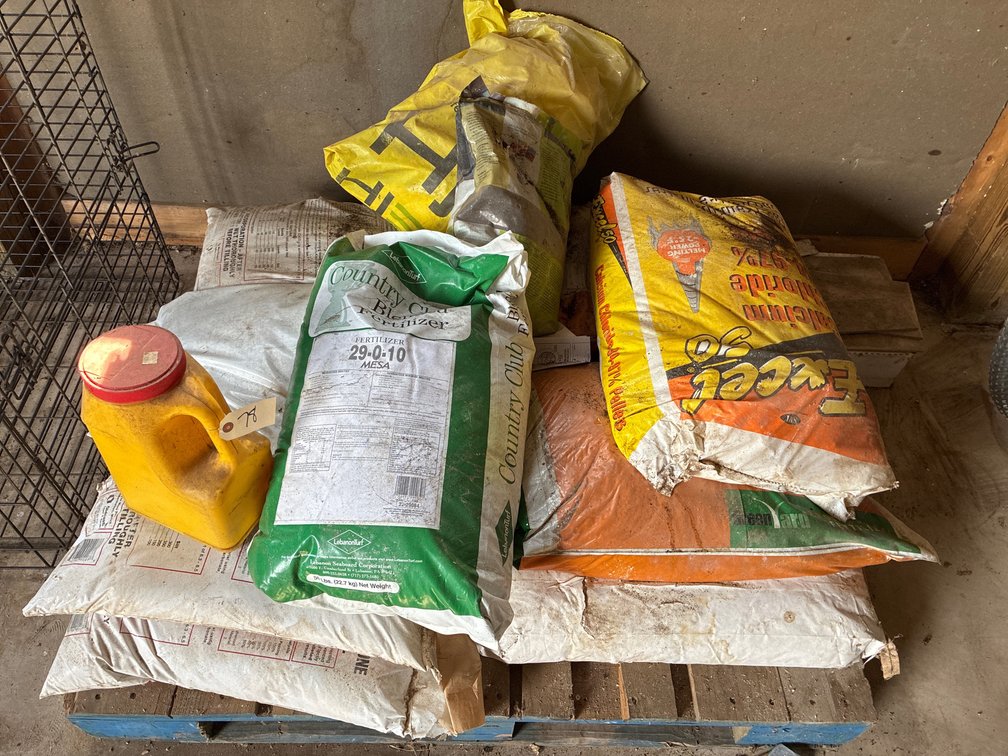 Pallet of Asst. Fertilizer, Limestone, Calcium Chloride
