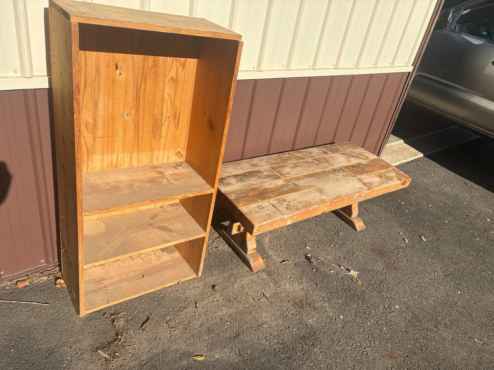 Wooden Bench and Bookcase