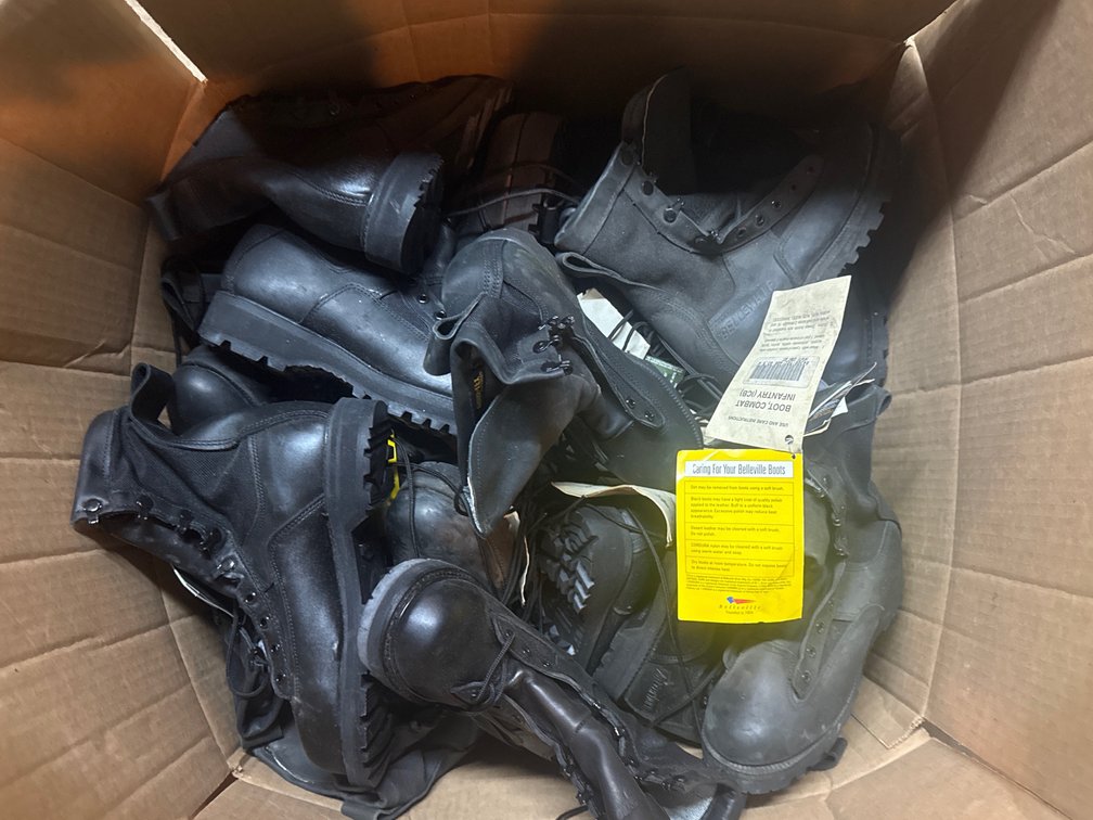 Box Of Black Military Combat Boots