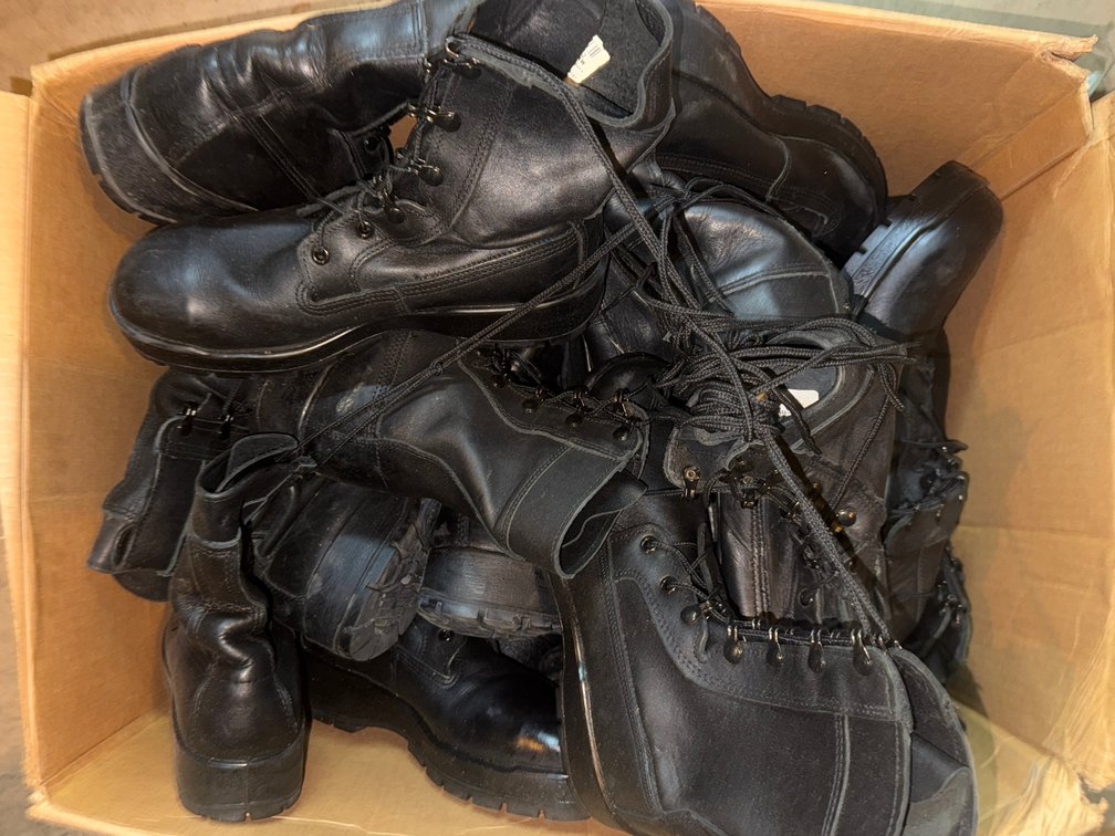 Box Of Black Military Combat Boots