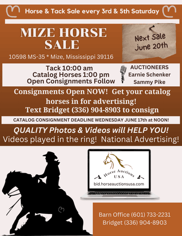 Image for Mize Horse Sale - SATURDAY, JUNE 20TH - Mize, Mississippi