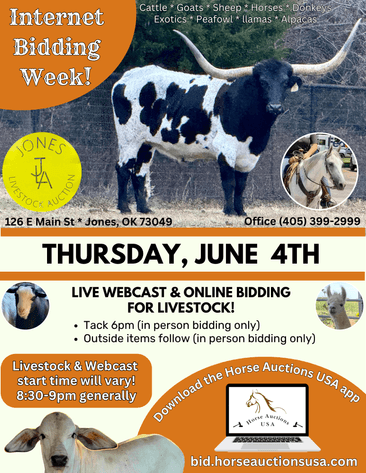 Image for Jones Livestock Auction THURSDAY JUNE 4TH -  Jones, Oklahoma