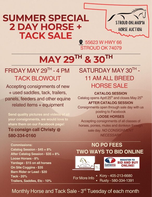 Image for Stroud Oklahoma Horse Auction Summer Special - SATURDAY, MAY 30TH - Stroud, Oklahoma