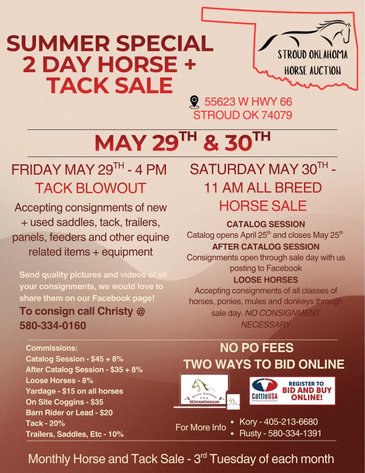 Image for Stroud Oklahoma Horse Auction Summer Special - SATURDAY, MAY 30TH - Stroud, Oklahoma