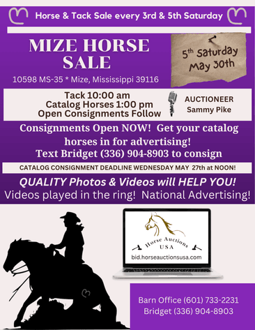 Image for Mize Horse Sale - SATURDAY, MAY 30TH - Mize, Mississippi