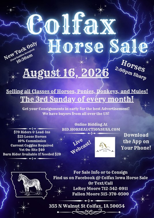 Image for Colfax Horse Sale  - SUNDAY, AUGUST 16TH - Colfax, Iowa