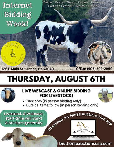 Image for Jones Livestock Auction THURSDAY AUGUST 6TH -  Jones, Oklahoma