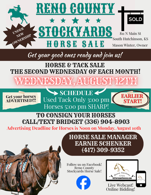 Image for Reno County Stockyards Horse Sale WEDNESDAY, AUGUST 12TH - South Hutchinson, KS