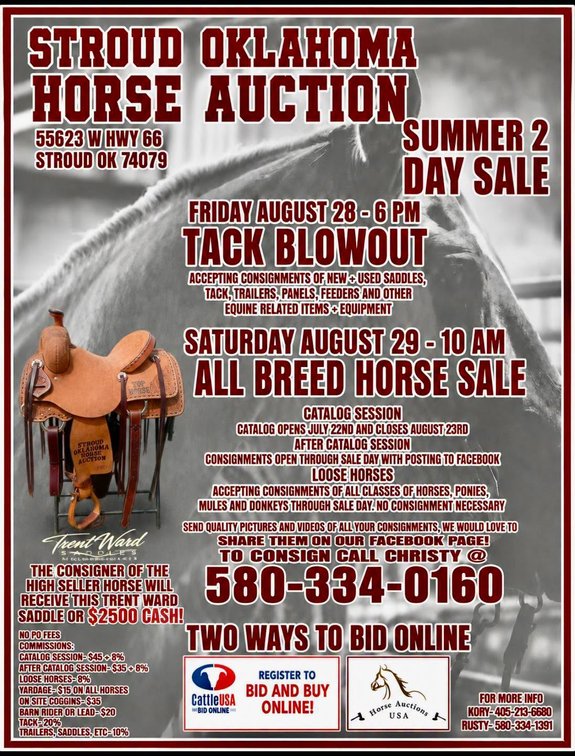 Image for Stroud Oklahoma Horse Auction Summer Special - SATURDAY, AUGUST 29TH - Stroud, Oklahoma