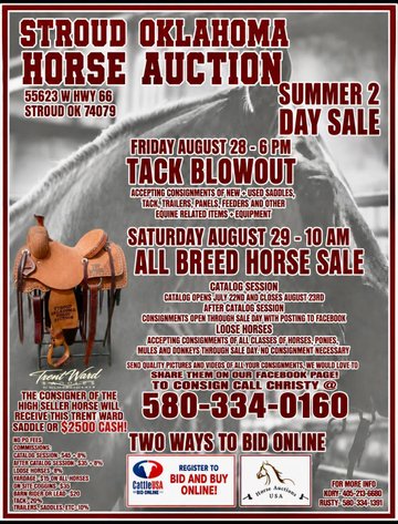 Image for Stroud Oklahoma Horse Auction Summer Special - SATURDAY, AUGUST 29TH - Stroud, Oklahoma