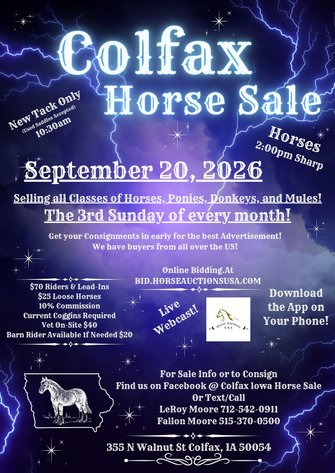 Image for Colfax Horse Sale  - SUNDAY, SEPTEMBER 20TH - Colfax, Iowa