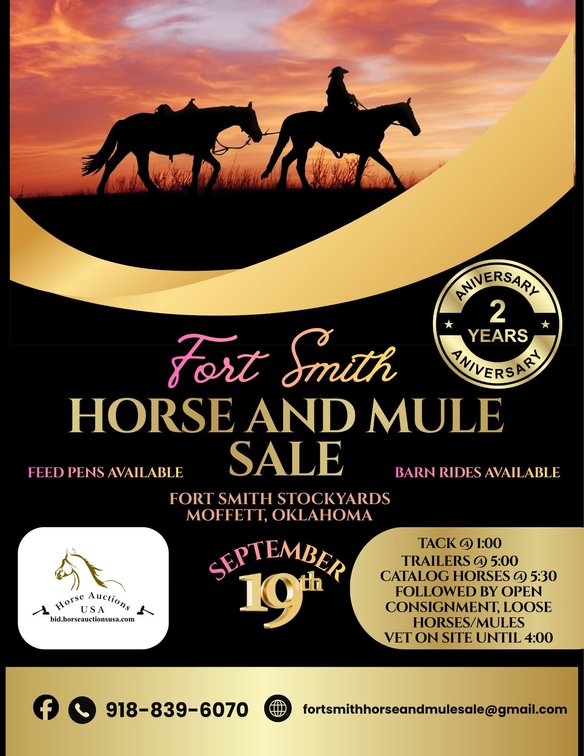 Image for Fort Smith Horse & Mule Sale - SATURDAY, SEPTEMBER 19TH - Moffett, Oklahoma