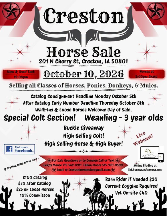 Image for Creston Horse Sale  - SATURDAY, OCTOBER 10TH - Creston, Iowa
