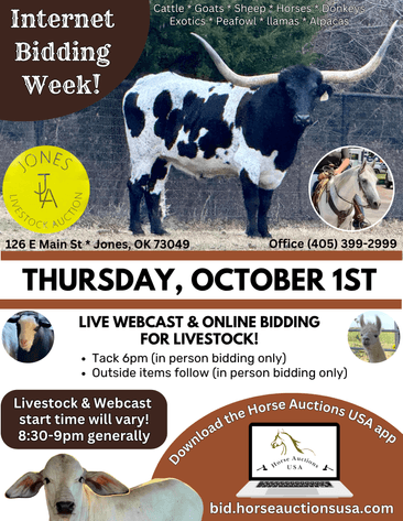Image for Jones Livestock Auction THURSDAY OCTOBER 1ST -  Jones, Oklahoma