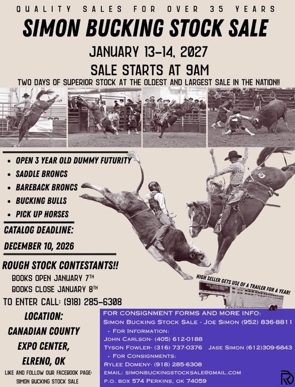 Image for 2027 Simon Bucking Stock Sale - El Reno, Oklahoma - DAY ONE - WEDNESDAY, JANUARY 13TH