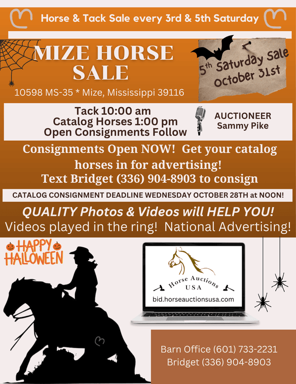 Image for Mize Horse Sale - SATURDAY, OCTOBER 31ST - Mize, Mississippi