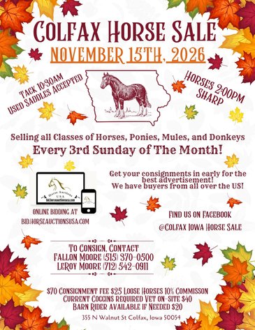 Image for Colfax Horse Sale  - SUNDAY, NOVEMBER 15TH - Colfax, Iowa