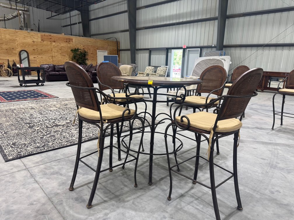 5-Piece Wrought Iron And Rattan Bar-Height Bistro Set