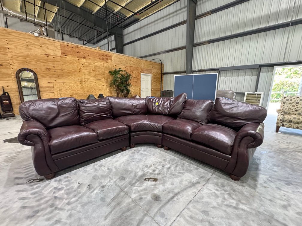 Burgundy Leather Sectional Sofa With Curved Corner Module