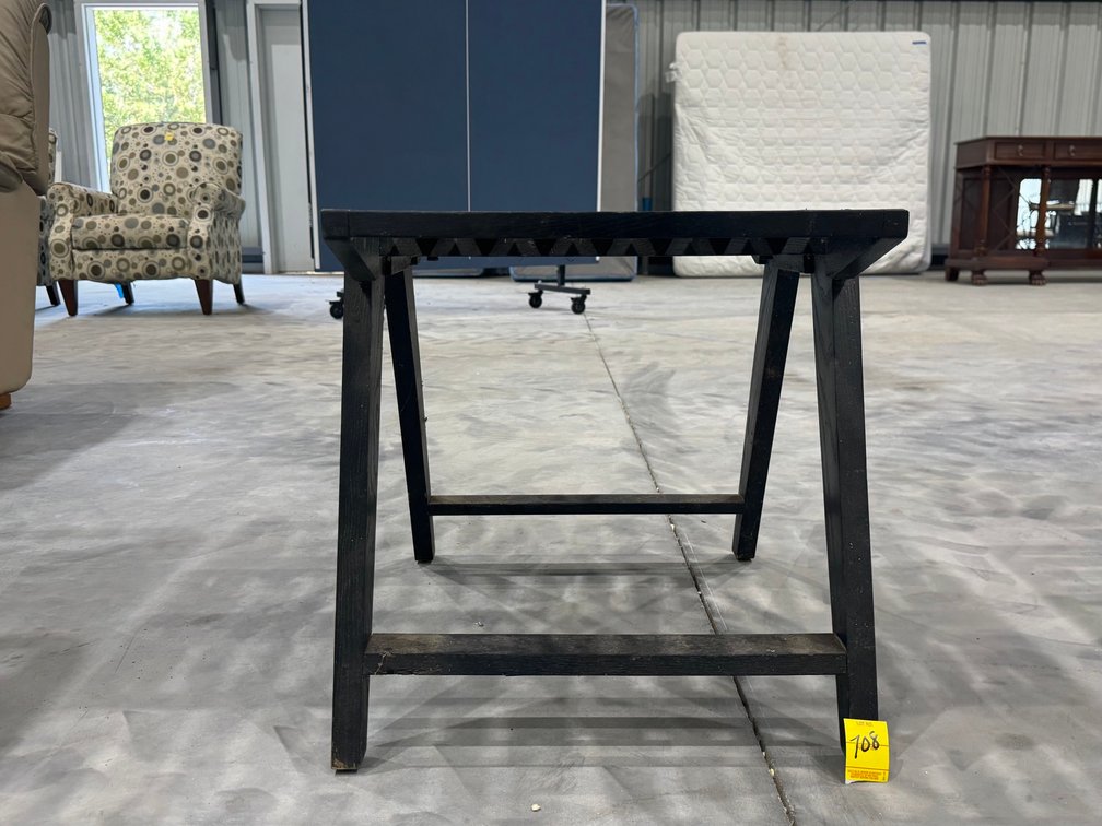 Dark-Stained Slatted Wooden Side Table With Angled Legs