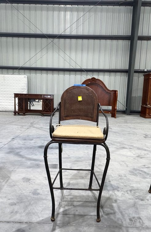 Wrought Iron And Rattan Bar-Height High-Backed Armchair