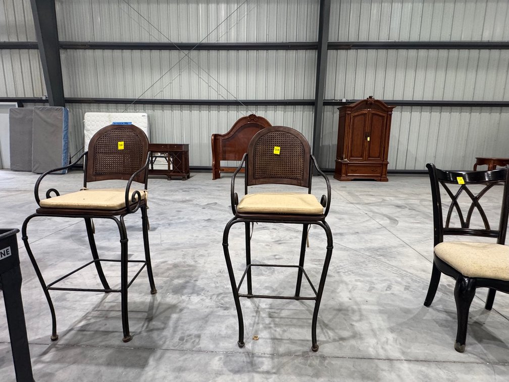 Wrought Iron And Rattan Bar-Height High-Backed Armchair