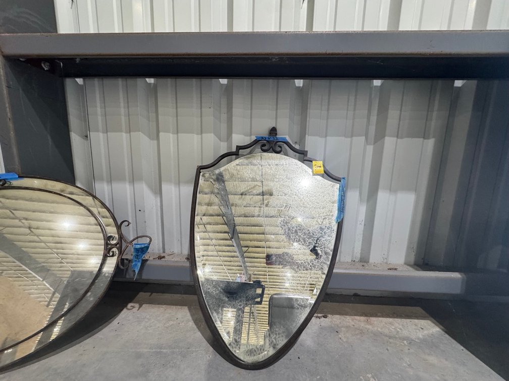 Decorative Shield-Shaped Wall Mirror, Dark Metal Frame