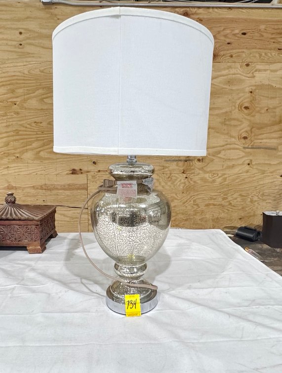 Safavieh Morocco Glass Base Table Lamp, Round Fabric Shade