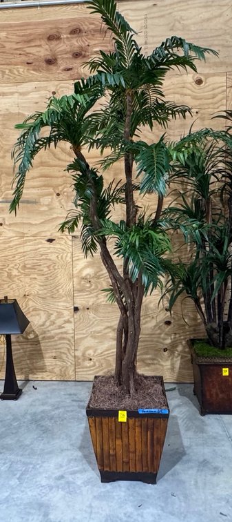 Faux Tropical Plant, Bamboo Planter Box, 16" x 16" x84"