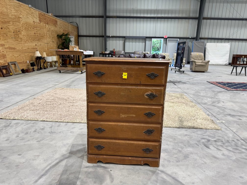 Vintage 5-Drawer Colonial-Style Wooden Tallboy Or Chest Of Drawers