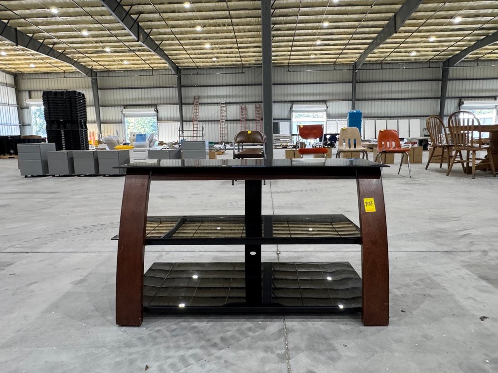 3-Tier Tented Glass And Wood Entertainment Center