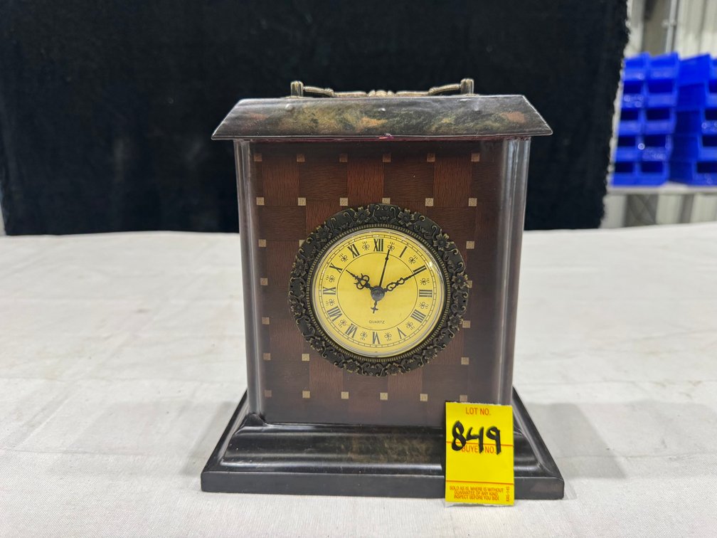Wooden Tabletop Desk Clock, Roman Numerals, Gold-Tone Accents