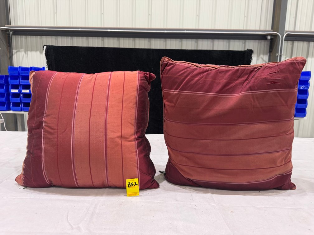 (2) Matching Newport Throw Pillows, Maroon Stripped, Storage Bag