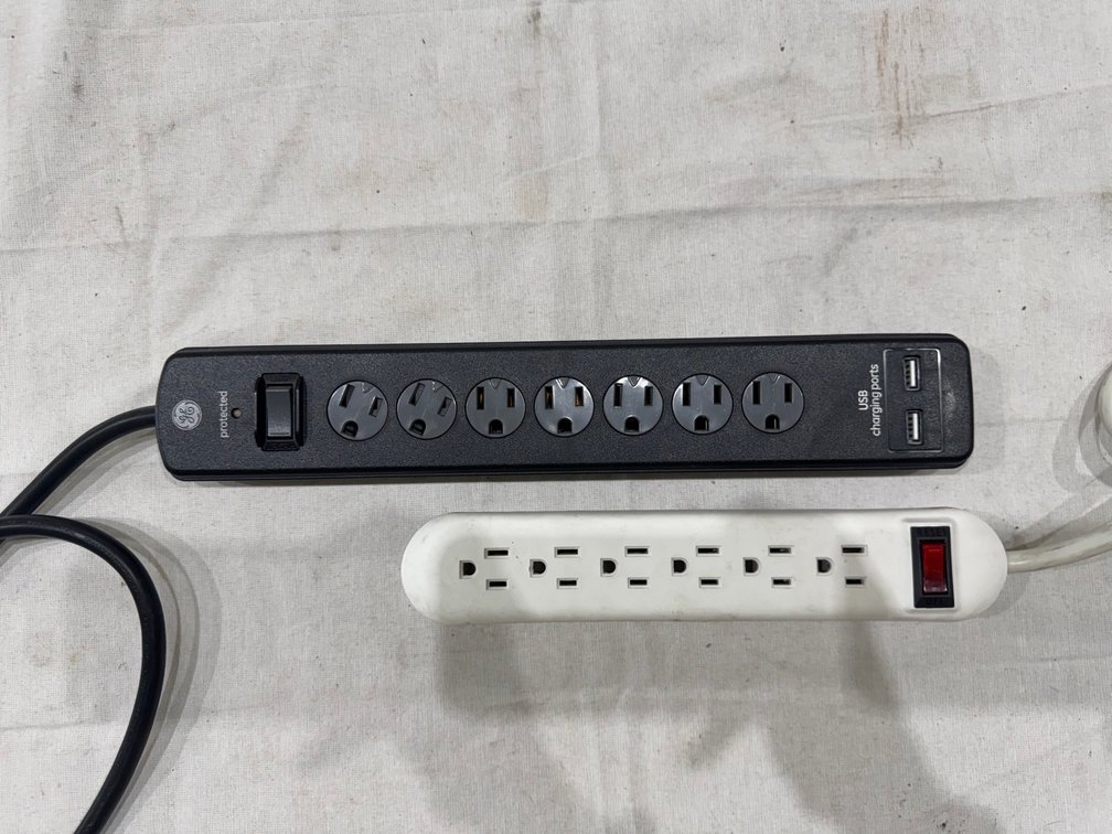 Electrical Cords: (1) Black, 7-Outlet + 2-USB  Port, (1) White, 6-Outlet