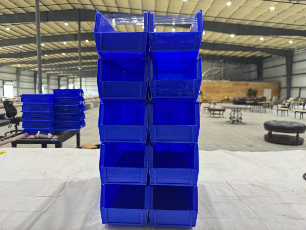 (10) Uline S-12418 Plastic Stackable Bins, 15" x 5.5" x 5", Blue