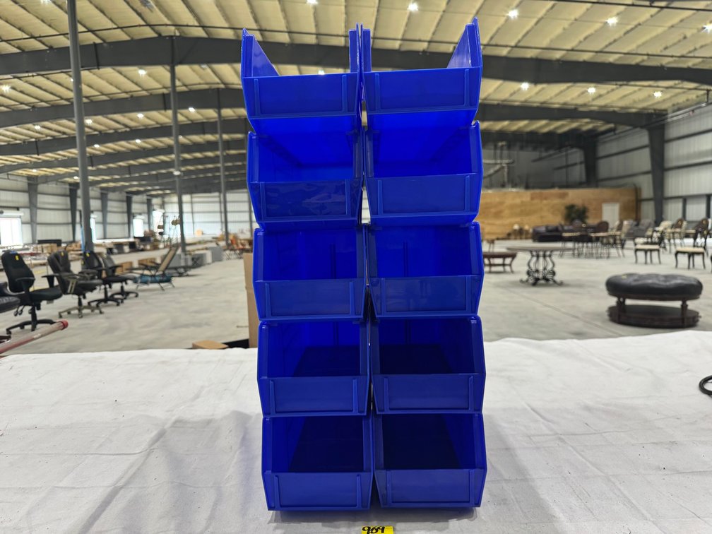 (10) Uline S-12418 Plastic Stackable Bins, 15" x 5.5" x 5", Blue