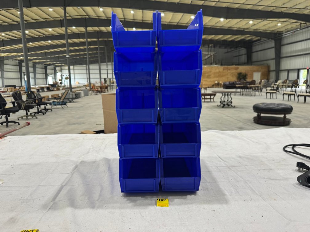 (10) Uline S-12418 Plastic Stackable Bins, 15" x 5.5" x 5", Blue