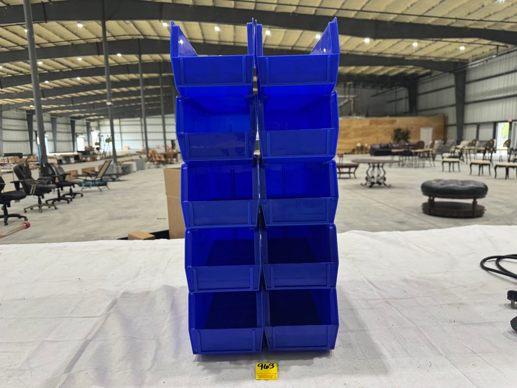 (10) Uline S-12418 Plastic Stackable Bins, 15" x 5.5" x 5", Blue