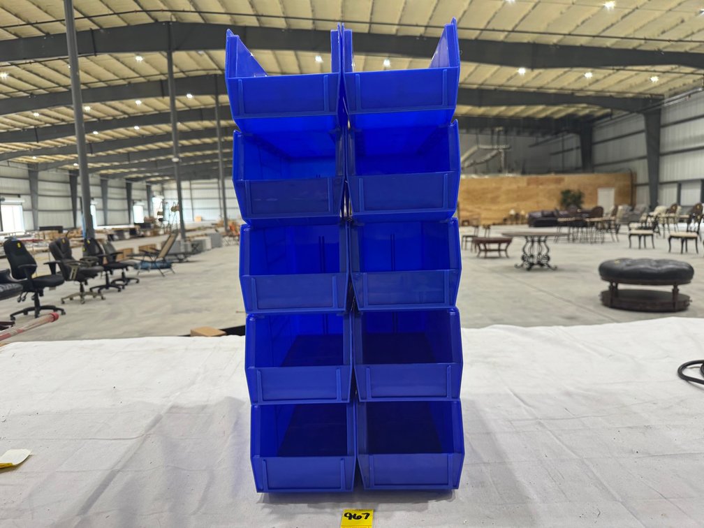 (10) Uline S-12418 Plastic Stackable Bins, 15" x 5.5" x 5", Blue