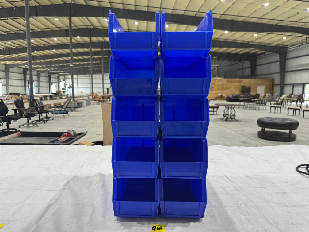 (10) Uline S-12418 Plastic Stackable Bins, 15" x 5.5" x 5", Blue