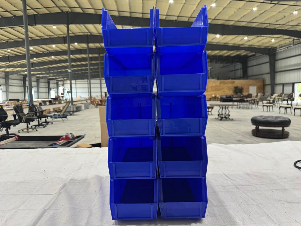 (10) Uline S-12418 Plastic Stackable Bins, 15" x 5.5" x 5", Blue