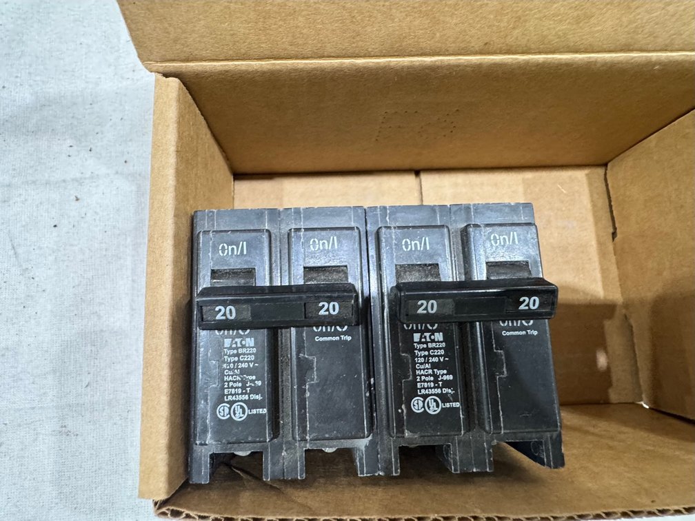 (2) Eaton BR220, 20-Amp, 2-Pole Plug-On Circuit Breaker